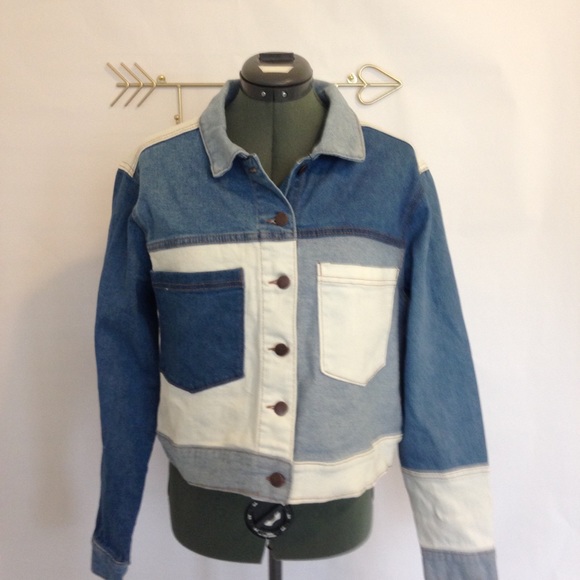 Wild Fable Patchwork Denim Trucker Jacket L NWT - Picture 2 of 7